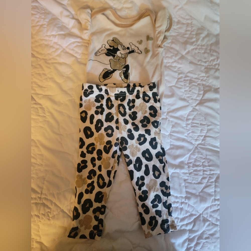Disney Baby Minnie Mouse Outfit with Gold and Black Accents Size 6-9Months